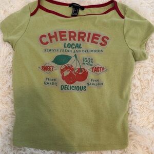 Green T-Shirt with Cherry Print